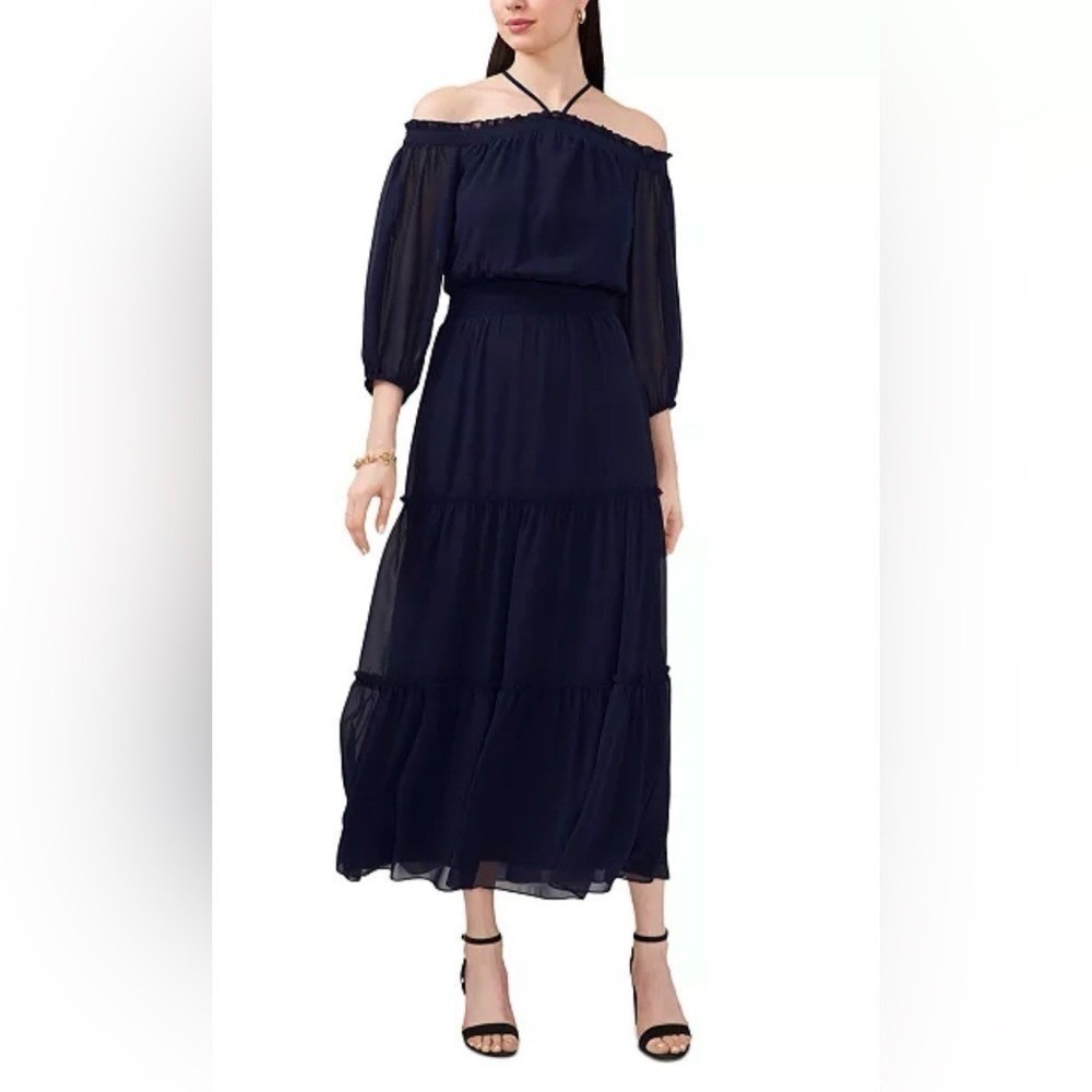 1.STATE Off-the-Shoulder Tiered Maxi Dress Women Small Black Whimsigoth